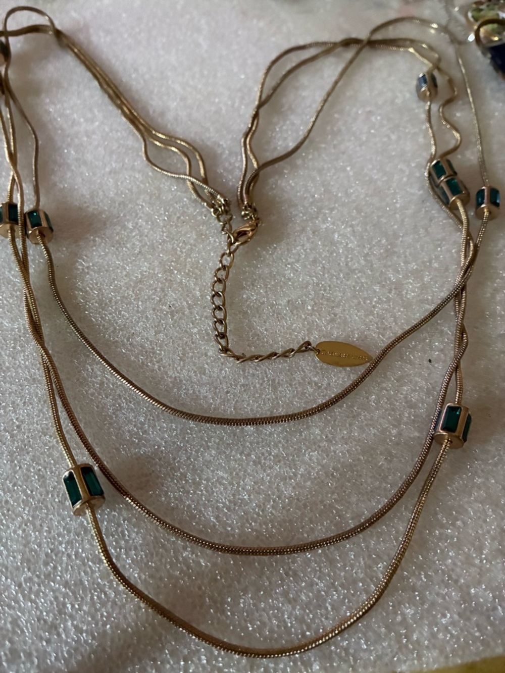 Gold-Tone Layered Necklace with Green Accents gold wash Greek
